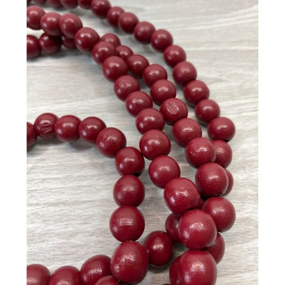 Cranberry Red Wooden Beads Vintage Christmas Tree Garland Strand 8 Feet